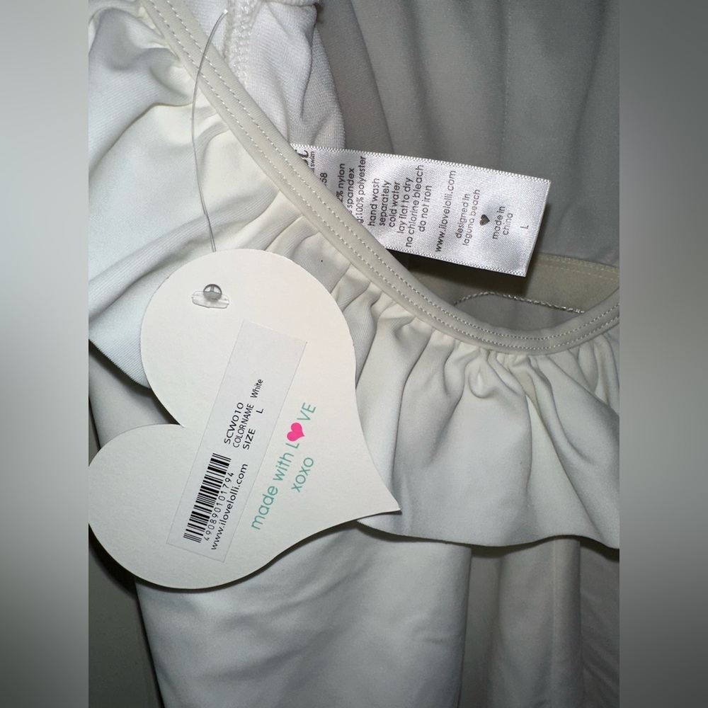 White Ruffle Scoop One-Piece Swimsuit - Picture 3 of 3